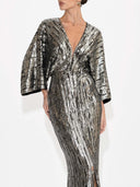 V-Neck Sequin Slit Maxi Dress