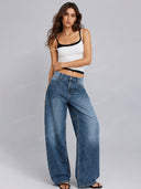 Retro Washed High Waist Barrel Leg Jeans