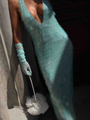 Elegant V-Neck Sequined Maxi Dress