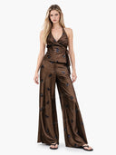 Elegant Satin Sequin Top & High-Waist Wide-Leg Pants Two-Piece Set