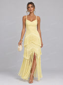 Elegant Lace Fringe Cami Maxi Dress