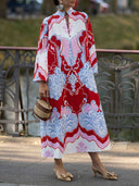 Retro Baroque Print High-Neck Kaftan Maxi Dress