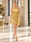 Exquisite Halter Layered Fringe Mini Dress