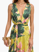 Lime Floral Printed Wrap Maxi Dress