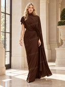 Irregular Shawl Pleated Maxi Dress