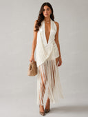 Elegant Fringe Draped Top & Mini Shorts Two-Piece Set