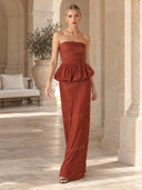 Elegant Strapless Ruched Skirt Two-Piece Set