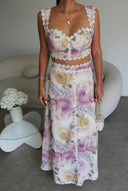 Floral Lace-Stitched Two-Piece Maxi Dress