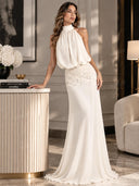 Halter Neck Lace Waist Maxi Dress