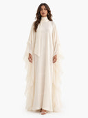 Elegant High-Neck Flowing Cape Maxi Dress