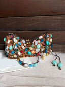 Bohemian Multicolor Stone Beaded Hobo Underarm Shoulder Bag