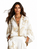 Elegant Butterfly Print Zip Shirt