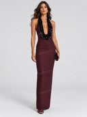 Sequin Embellished Plunge Neck Maxi Dress