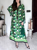 Emerald Oasis Scenic Print Tassel Maxi Dress