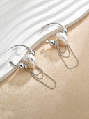 Pearl Beaded Chain Drop Hoop Earrings