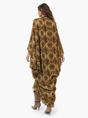 Paisley Print Deep V-Neck Draped Maxi Dress