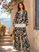 Monochrome Tropical Print Two-Piece Lounge Set