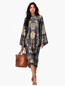 Retro Paisley Print Round Neck Flared Sleeve Midi Dress
