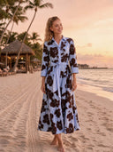 Elegant Floral Print Belted Maxi Shirt Dress