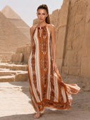 Boho Leaf Print Sleeveless Dress