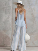 Elegant Sleeveless Top & Striped Wide-Leg Pants Set