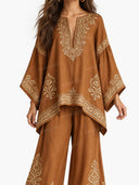 Casual Bohemian Floral Print Batwing Sleeve Shirt Two-Piece Set
