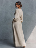 Casual Ruched V-Neck Waist-Tie Maxi Dress