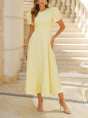Elegant High-neck Bud Sleeve Midi Dress