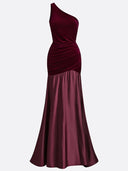 Elegant Velvet Satin Ruched Party Maxi Dress
