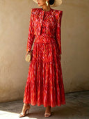 Elegant Halter Neck Abstract Print Tiered Maxi Dress
