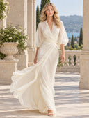 Elegant Chiffon Puff-Sleeve Wrap Maxi Dress