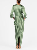 Elegant Satin Deep V Wrap Twist Front Maxi Dress