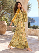 V-Neck Printed Slit Streamer Design Maxi Dress