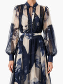 Elegant Abstract Floral Print Sheer Chiffon Maxi Dress