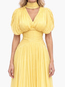 Elegant Pleated V-Neck Cape Sleeve Maxi Dress