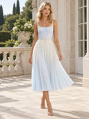 Elegant Pleated Gradient Spaghetti Strap Midi Dress