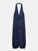 Relaxed Deep V-Neck Pleated Wide Leg Jumpsuit