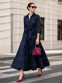 Minimalist Lace-up Design Long Sleeve Maxi Dress