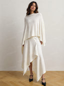 Minimalist Knit Top & Asymmetrical Button Skirt Two-Piece Set