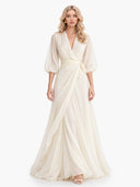 Elegant Chiffon Puff-Sleeve Wrap Maxi Dress