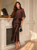 Elegant Chiffon Blouse And Satin Midi Dress Two-piece Set