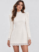 Elegant Puff Sleeve Lace Trim Prom Mini Dress