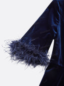 Elegant Velvet Feather Cuff Midi Dress