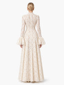 Elegant High Neck Floral Lace Flare Sleeve Maxi Dress