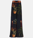 Exquisite Open Back Paulownia Palm Print Satin Two Piece Suit