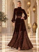 Velvet Lace Panel Turtleneck Maxi Dress