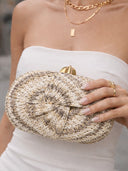 Rainbow Multicolor Braided Oval Hard-Shell Evening Handbag