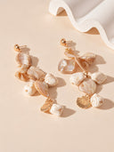 Shell Charm Pearl Drop Earrings