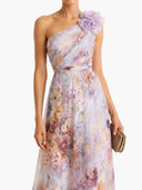 Elegant One-Shoulder Floral Print Chiffon Maxi Dress