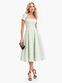 Elegant Wavy Hem A-Line Midi Dress